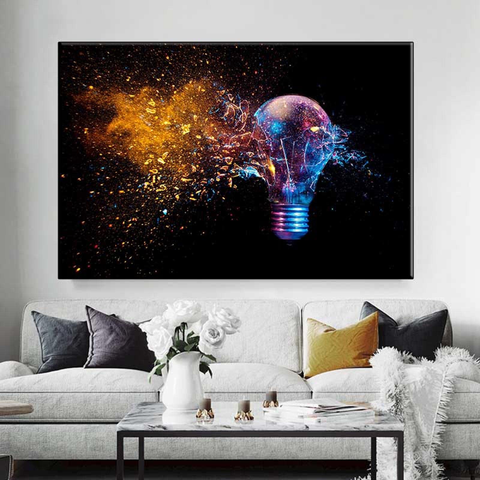 Amazon.co.jp: 抽象的な電球キャンバス壁アート絵画黒カラフルな